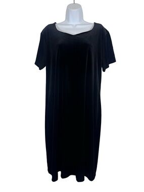 Stephanie Parks Black Velvet Dress XL Short Sleeve Stretch Midi